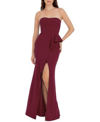  Kai Strapless Sweetheart Peplum High Slit Gown