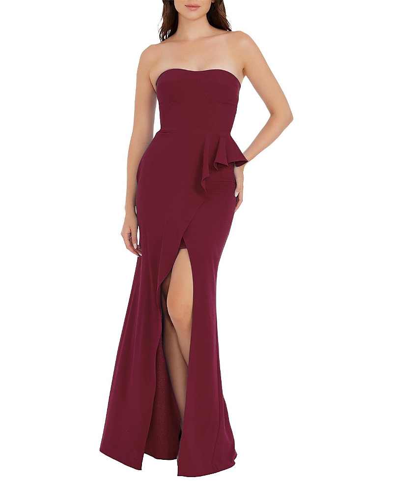 Dress the Population Kai Strapless Sweetheart Peplum High Slit Gown
