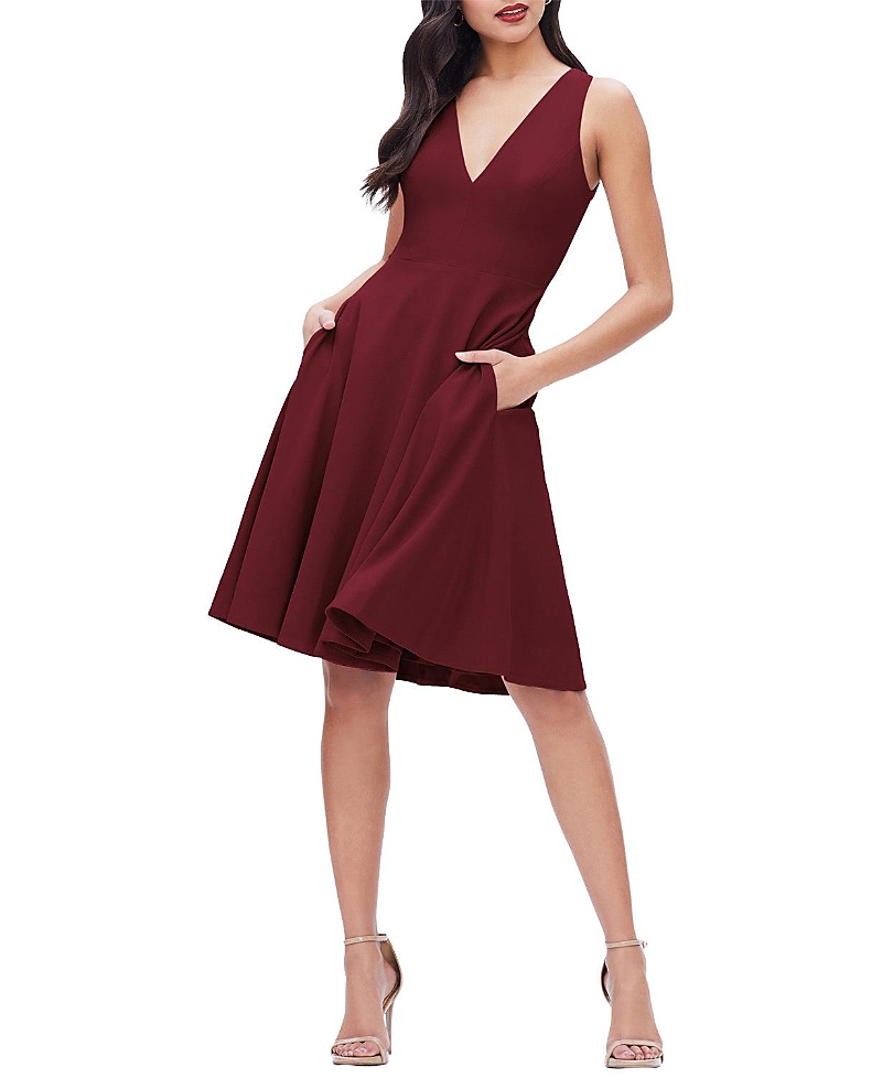 Dress The Population Catalina V-Neck A-Line Midi Dress