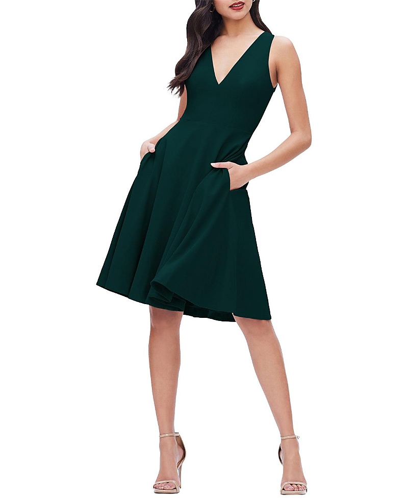 Dress The Population Catalina V-Neck A-Line Midi Dress