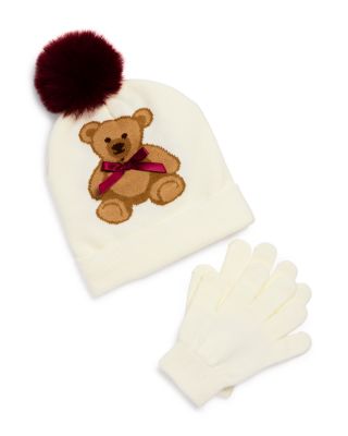 Girls' Two Piece Teddy Bear Jacquard Hat & Magic Gloves Set - Little Kid, Big Kid