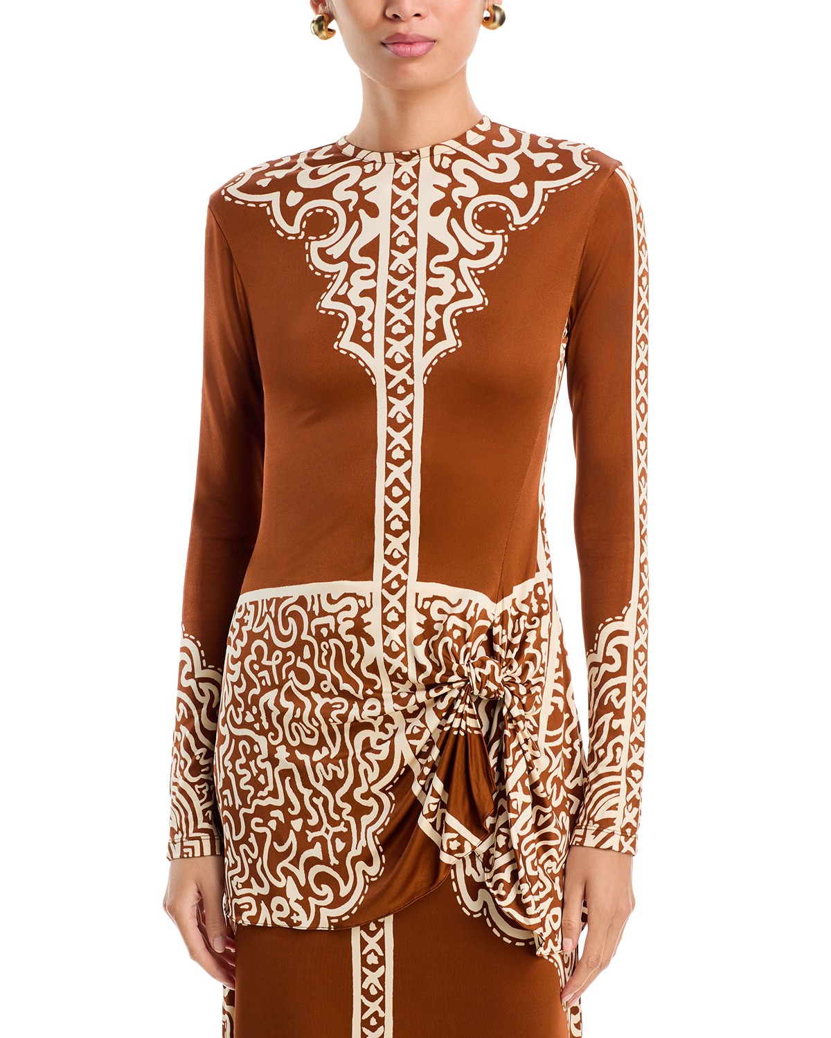 Johanna Ortiz Haven of Reverie Long Sleeve Top in Brown/Ecru