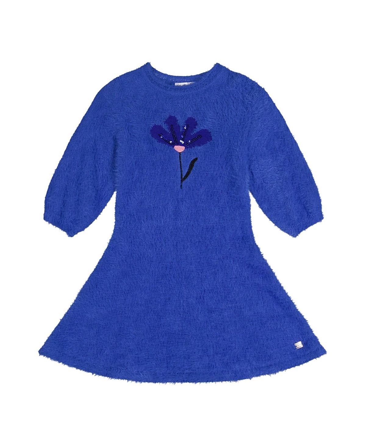 Deux par Deux Girls' Floral Jacquard Sequin Pleated Knitted Dress - Little Kid