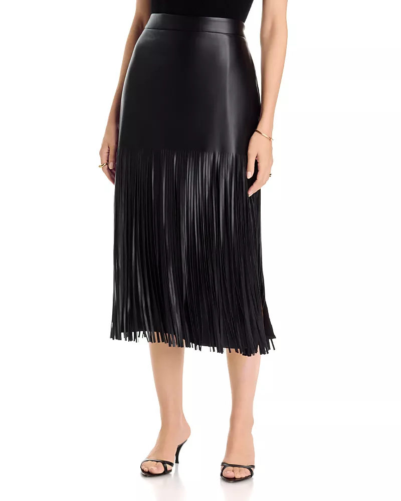 Elie Tahari The Kaia Faux Leather Fringe Skirt