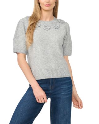 Flower Trim Crewneck Sweater