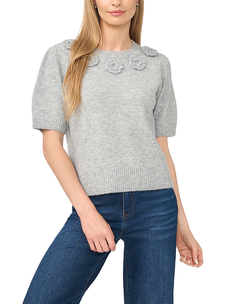 Cece Flower Trim Crewneck Sweater