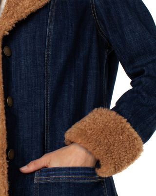 Sherpa Trimmed Notch Collar Denim Jacket - thumbnail 3