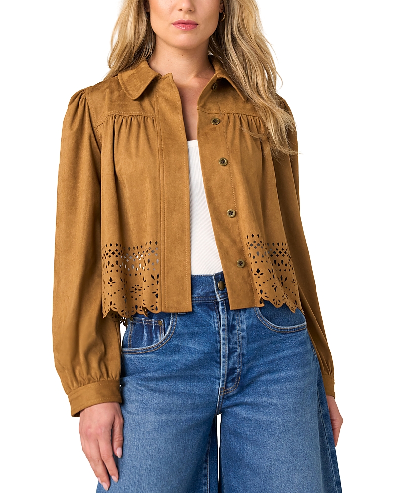Liverpool Los Angeles Button Front Puff Sleeve Faux Suede Jacket