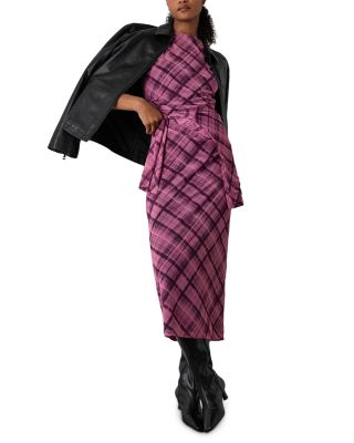Check Mesh Midi Dress
