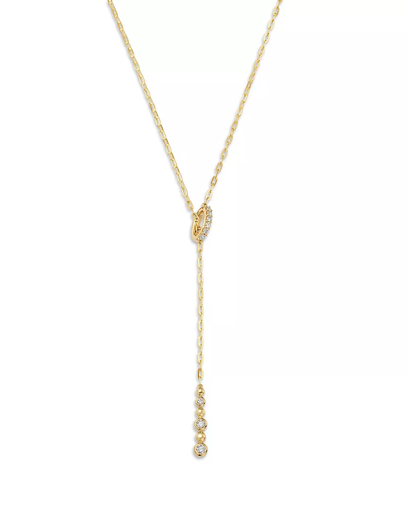 Moon & Meadow 10K Yellow Gold Lab Grown Diamond Lariat Necklace, 0.20 tcw