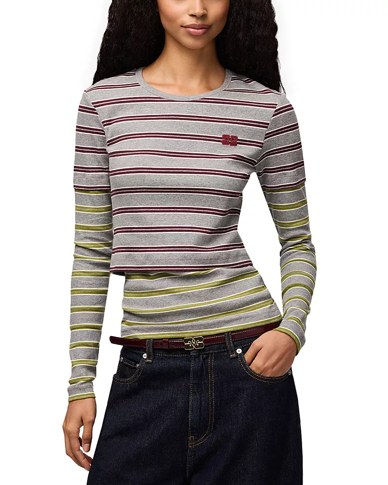 Ganni Double Stripe Cotton-Blend Top