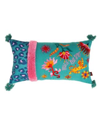  Ghuni Tasseled Embroidered Cotton Cushion, 21.65" x 11.81"