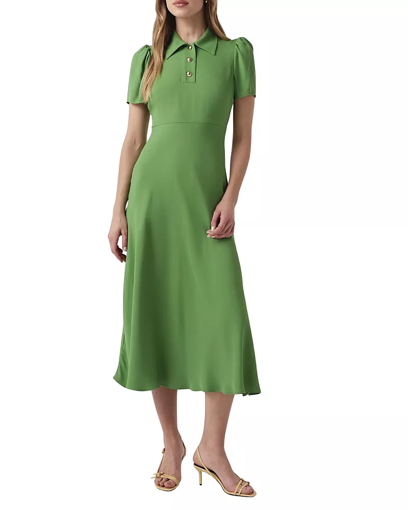Ghost London Verity Crepe Puff Sleeve Midi Dress