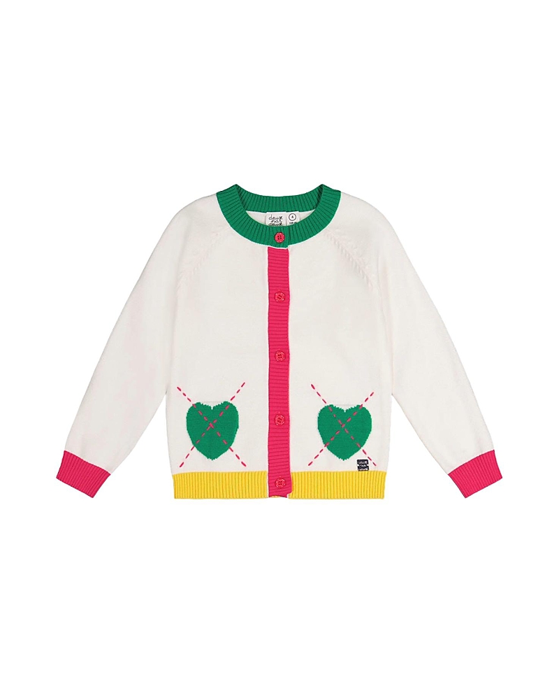 Deux par Deux Girls' Heart Pocket Button Front Knitted Cardigan - Big Kid