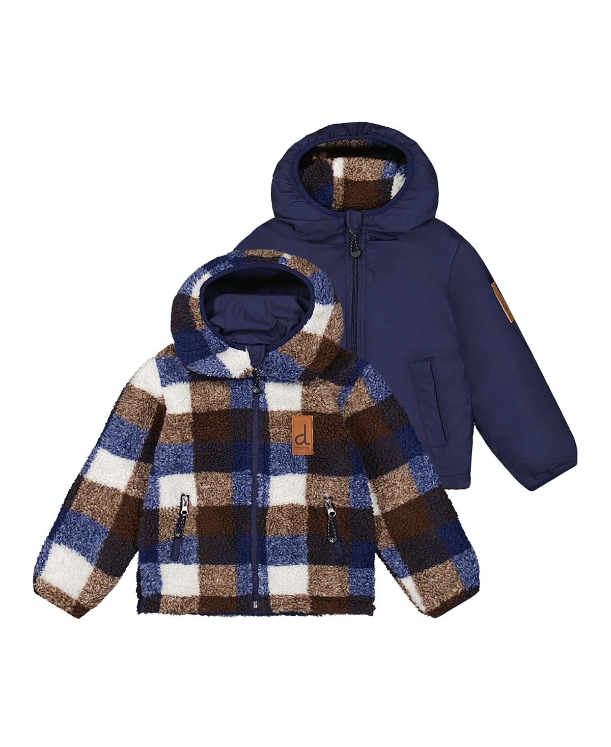 Deux par Deux Boys' Reversible Mid-Season Fleece Technical Hooded Jacket - Little Kid