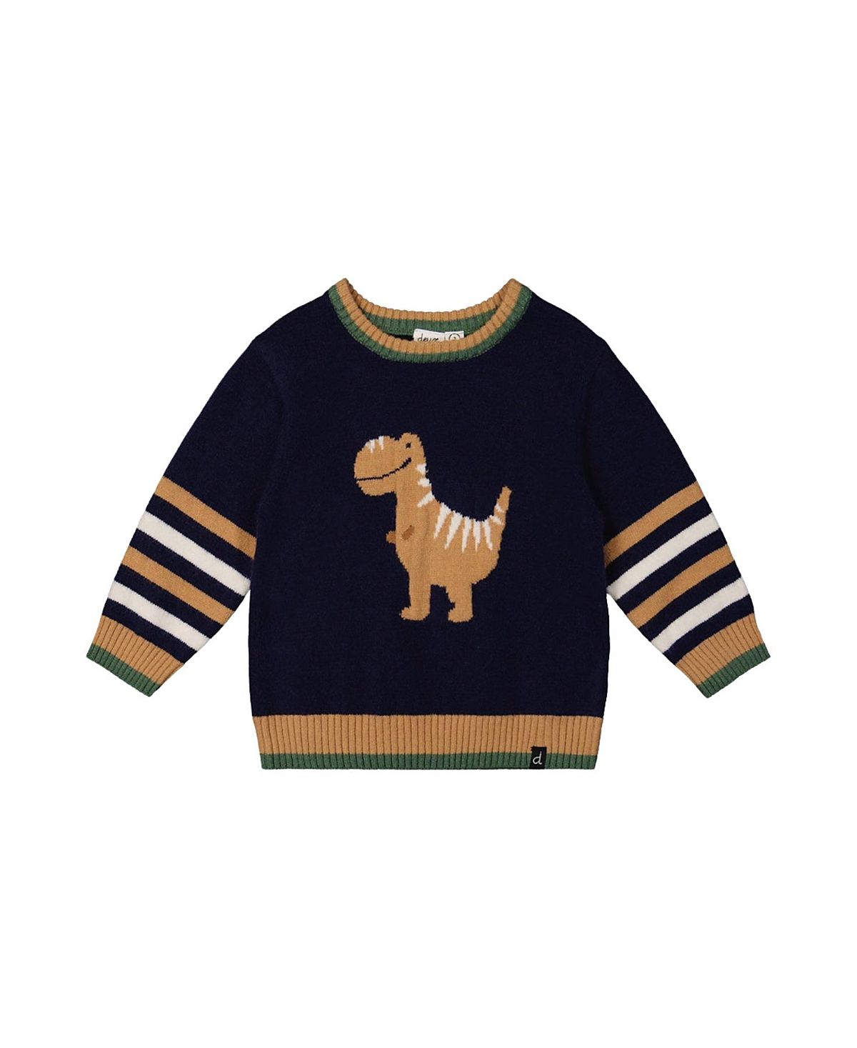 Deux par Deux Boys' Dino Intarsia Striped Ribbed Cuffs Knit Sweater - Little Kid, Big Kid