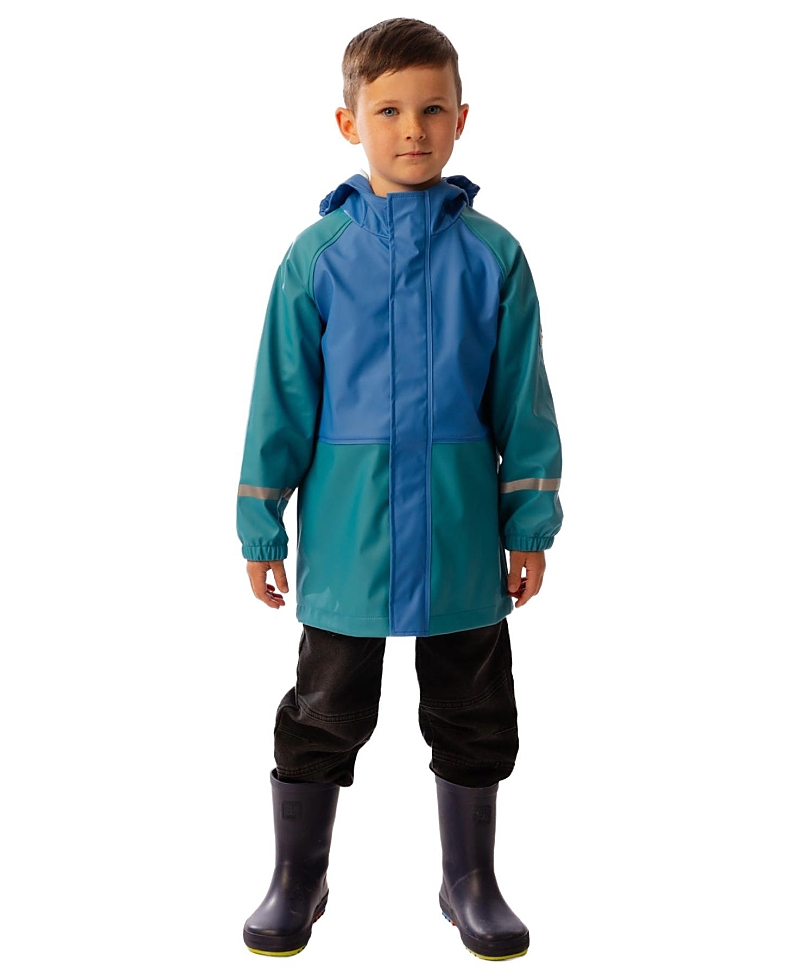 Deux par Deux Boys' Waterproof Color Block Full-Zip Rain Jacket - Little Kid, Big Kid