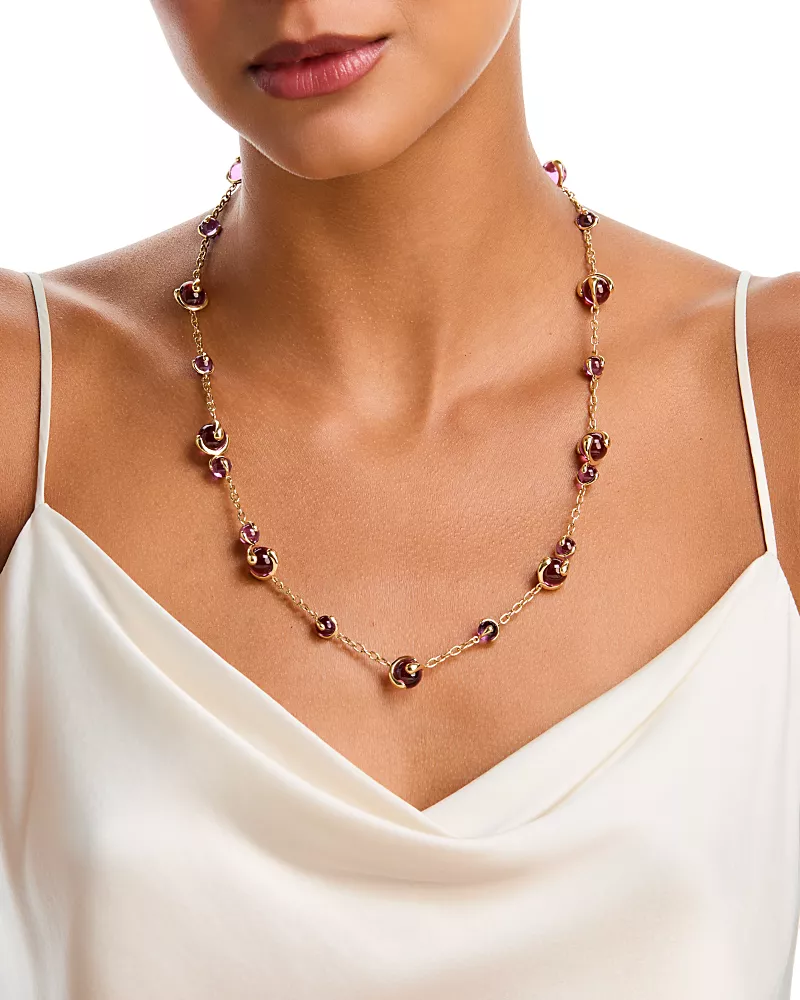 Marina B 18K Yellow Gold Pink Russian Quartz Cardan Necklace, 24