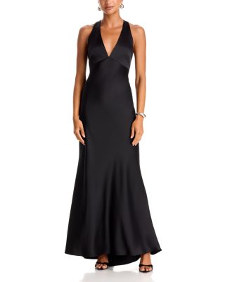 Satin V Neck Long Dress - Exclusive