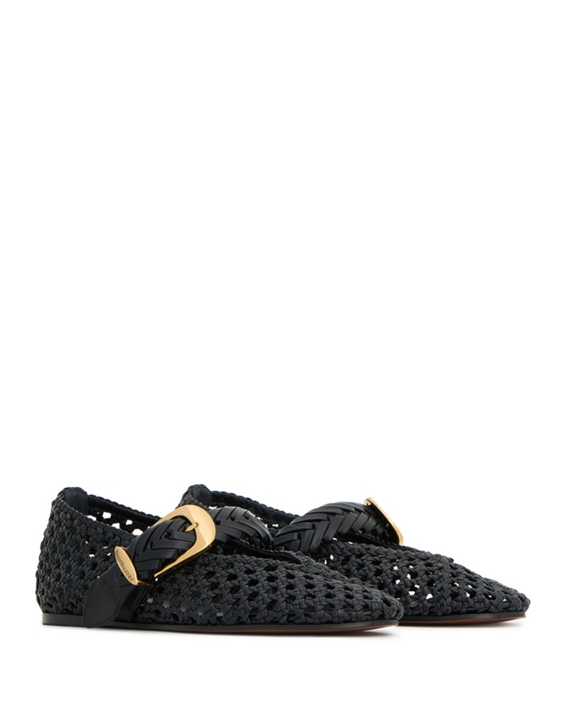 Zimmermann Women's Alchemy Woven Leather Ballerina Flats in Black
