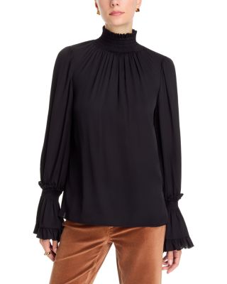 Maxine Silk Blend Smocked Neck Blouse