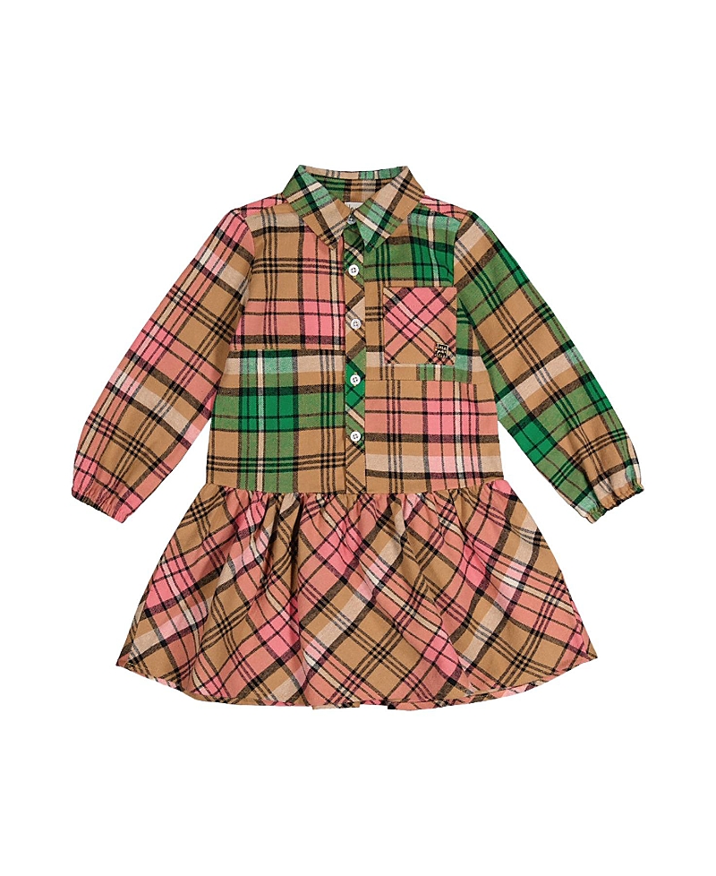 Deux par Deux Girls' Plaid Button Front Chest Pocket Shirt Dress - Big Kid
