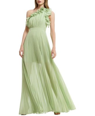 Dress the Population Vida One Shoulder Pleated Ruffle Gown