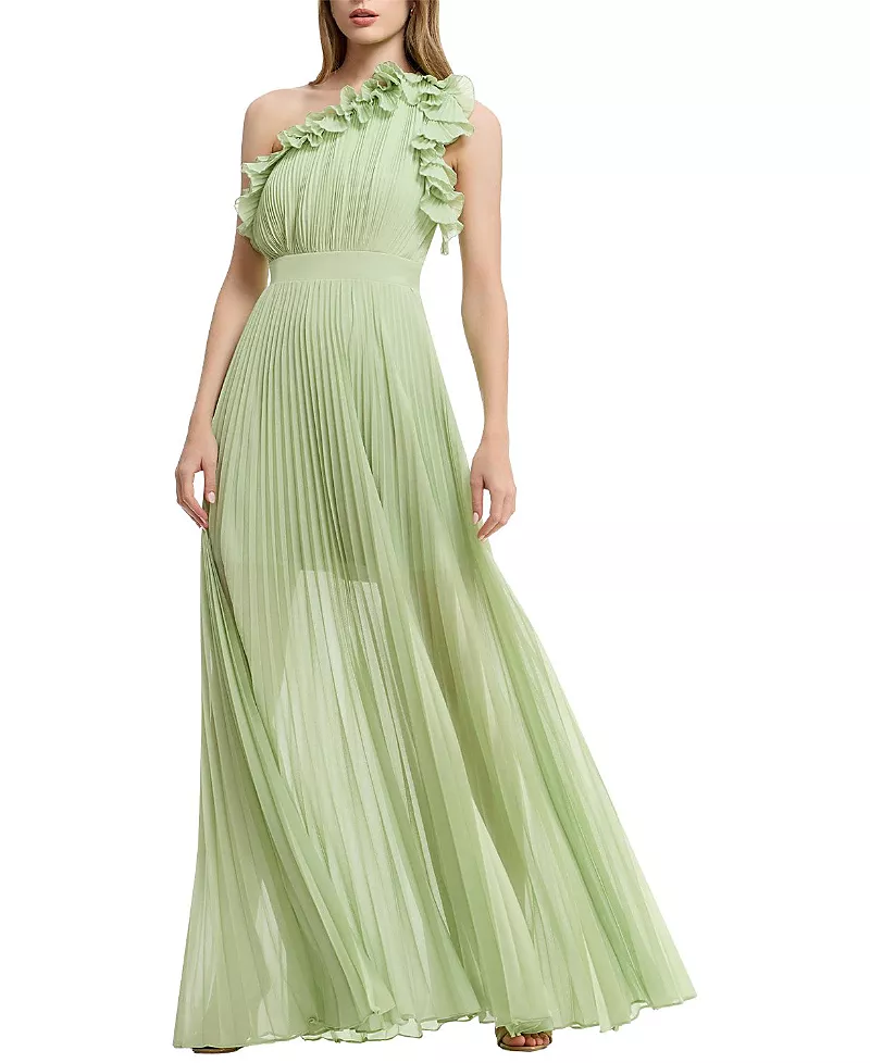 Dress the Population Vida One Shoulder Pleated Ruffle Gown