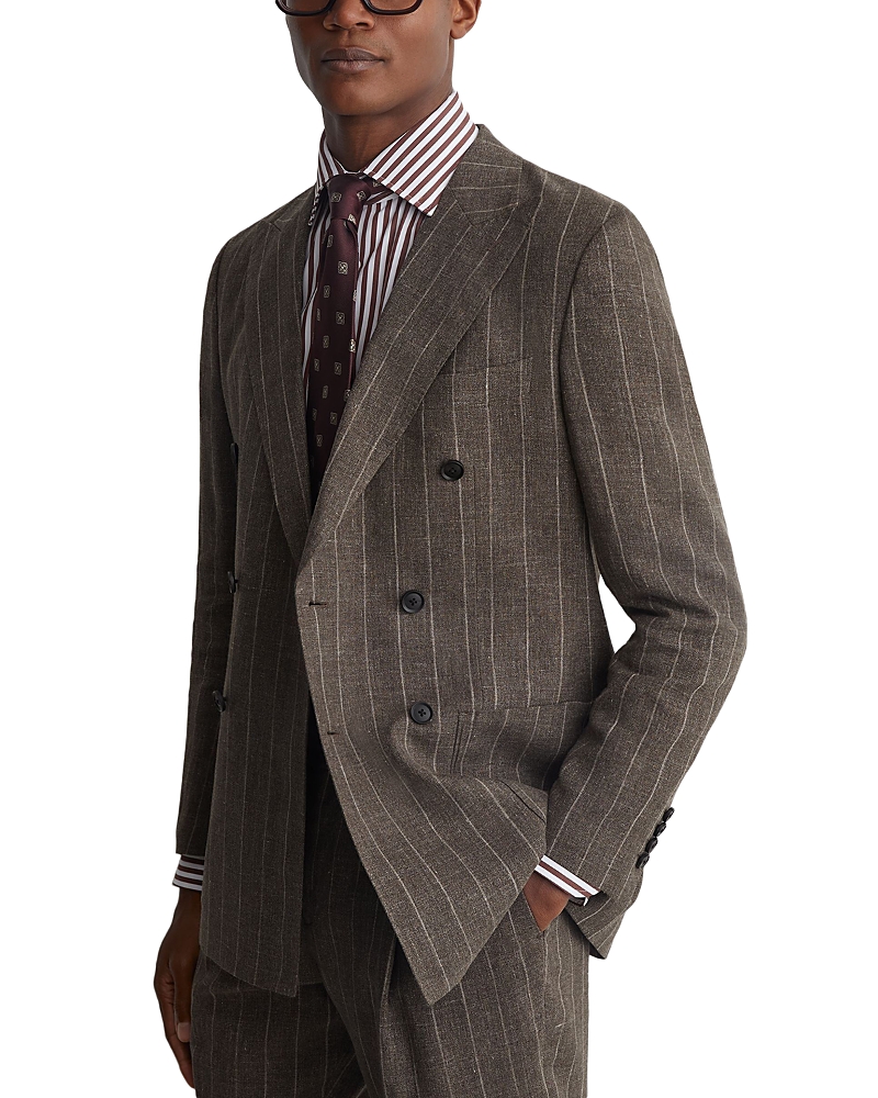 Reiss Miramare Peak Lapel Pinstripe Double Breasted Linen Cotton Blazer