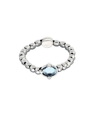  Sterling Silver Plated Ball Elastic Bracelet with Blue Faceted Crystal
