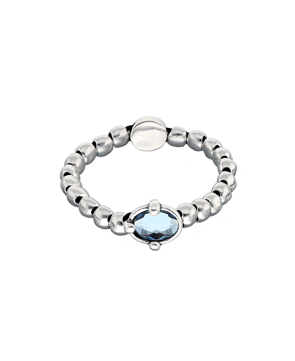UNOde50 Sterling Silver Plated Ball Elastic Bracelet with Blue Faceted Crystal