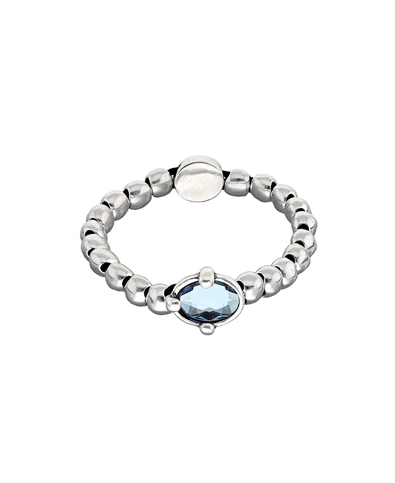 UNOde50 Sterling Silver Plated Ball Elastic Bracelet with Blue Faceted Crystal