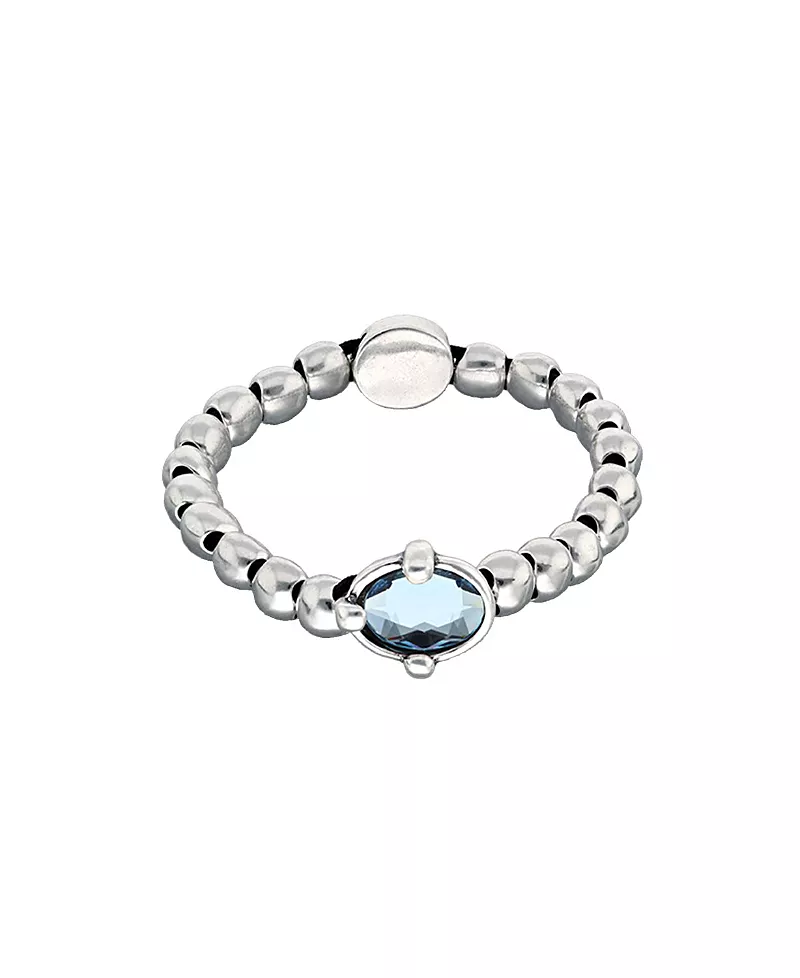 UNOde50 Sterling Silver Plated Ball Elastic Bracelet with Blue Faceted Crystal