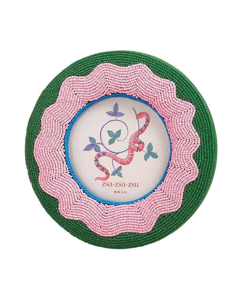 Zsa Zsa Zsu Dadri Round Decorative Beaded Wood Frame Bloom, 7 x 7