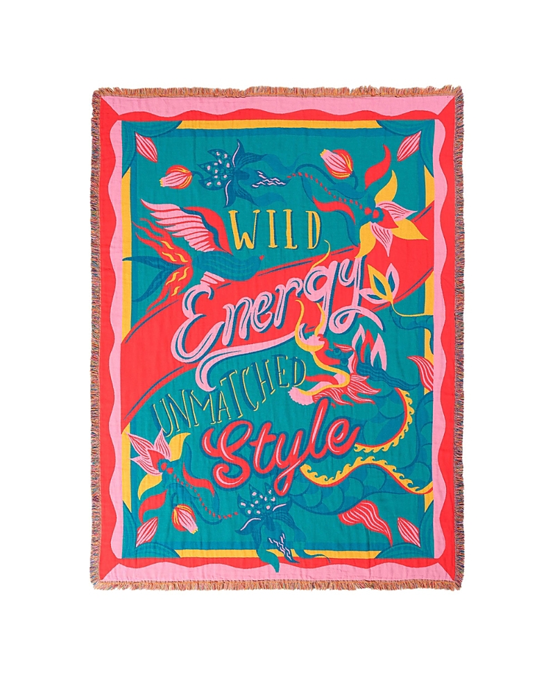 Zsa Zsa Zsu Novelas Fringed Jacquard 100% Cotton Throw Wild, 54 x 71