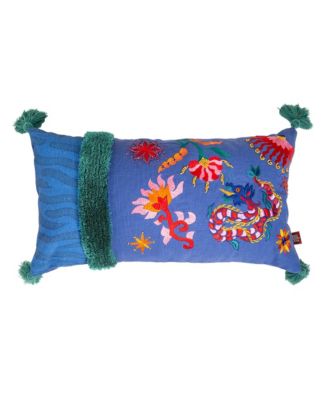 Zsa Zsa Zsu Ghuni Tasseled Embroidered Cotton Cushion, 21.65 x 11.81