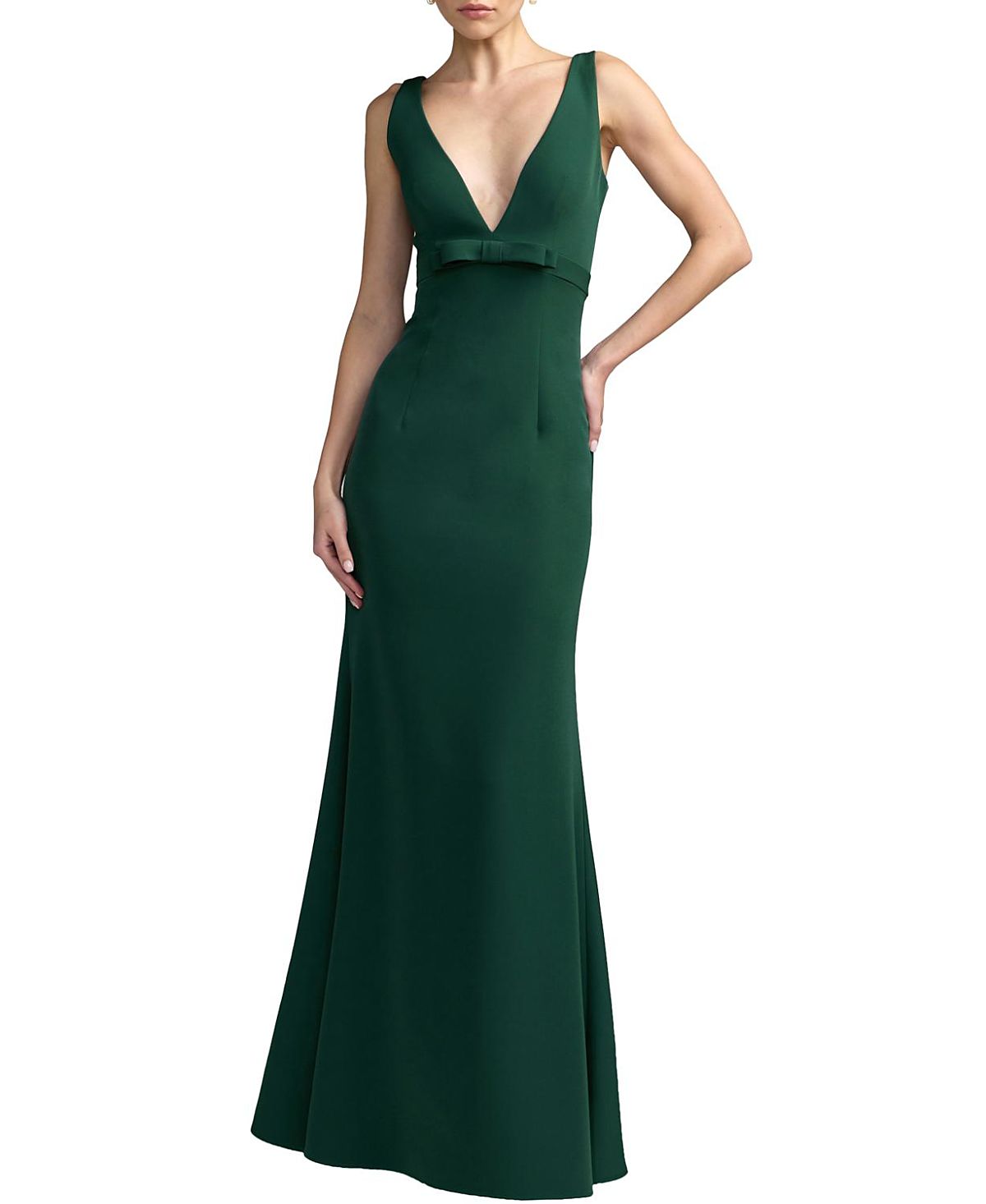 Mac Duggal Crepe V-Neck Mermaid Gown with Bow