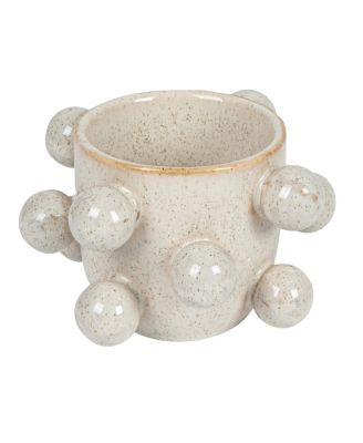  Round Stoneware Planter with Orbs and Reactive Glaze