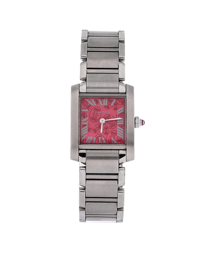 Pre-owned Pre-owned Cartier Cartier Limited Edition Tank Francaise Quartz Watch In Stainless Steel 20mm In Dial Color: Pink