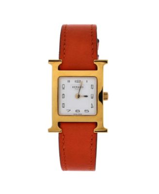 Heure H Quartz Watch in Plated Metal and Leather 21mm
