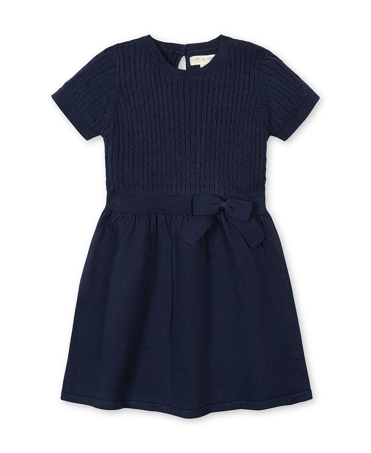 Hope & Henry Girls' Organic Short Sleeve Cable Sweater Dress - Little Kid, Big Kid
