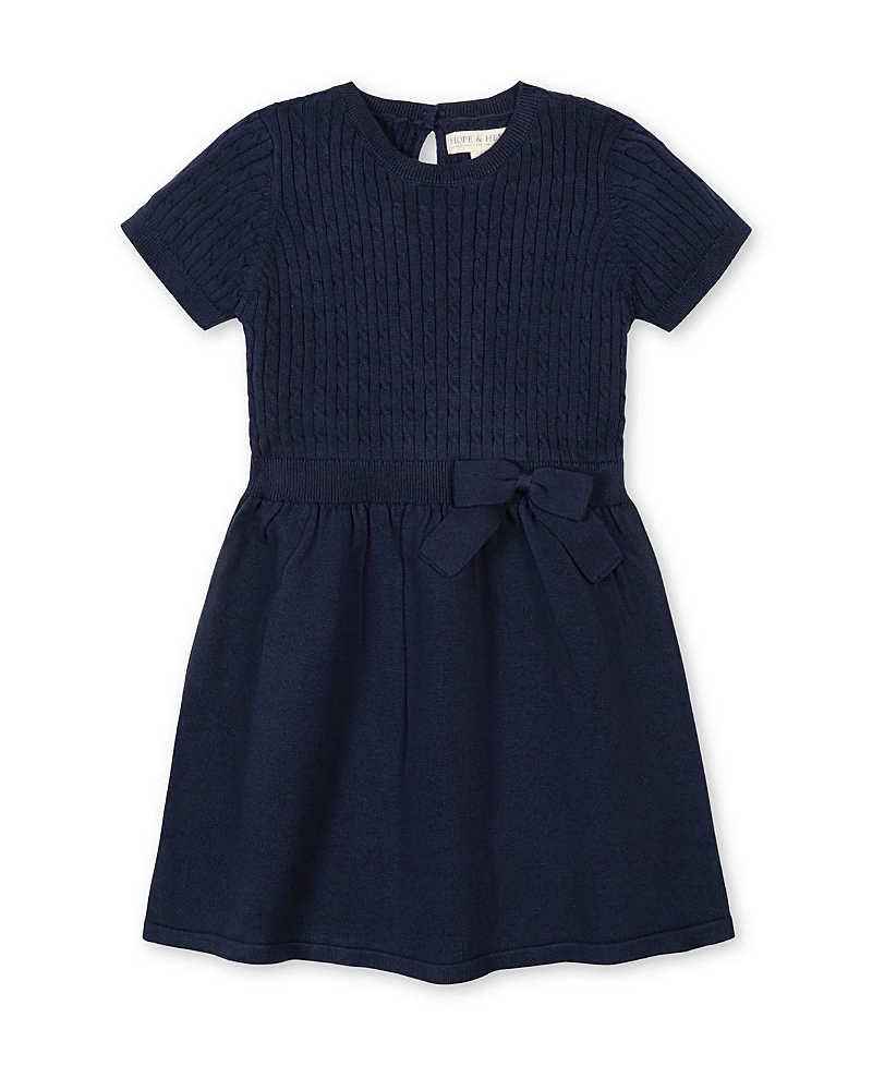 Hope & Henry Girls' Organic Short Sleeve Cable Sweater Dress - Little Kid, Big Kid