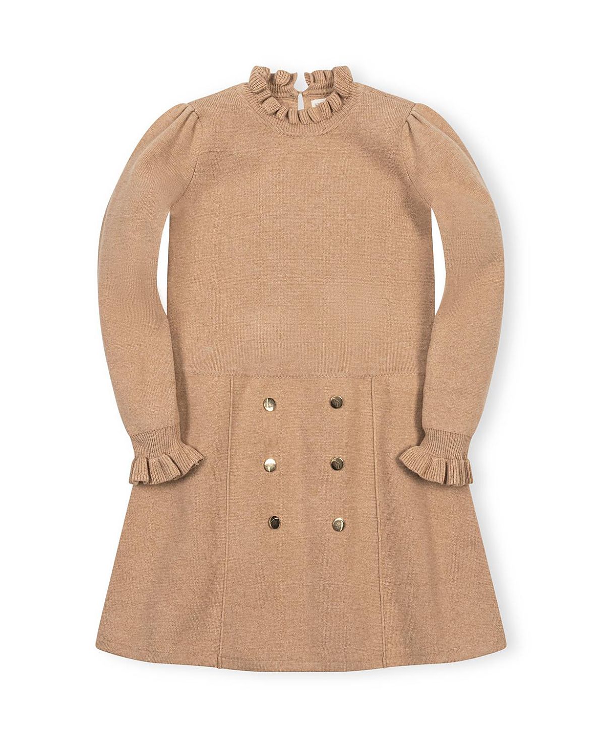 Hope & Henry Girls' Organic Mock Neck Ruffle Edge Sweater Dress - Little Kid, Big Kid