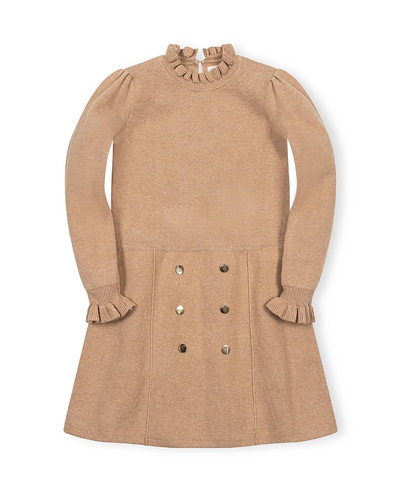 Hope & Henry Girls' Organic Mock Neck Ruffle Edge Sweater Dress - Little Kid, Big Kid