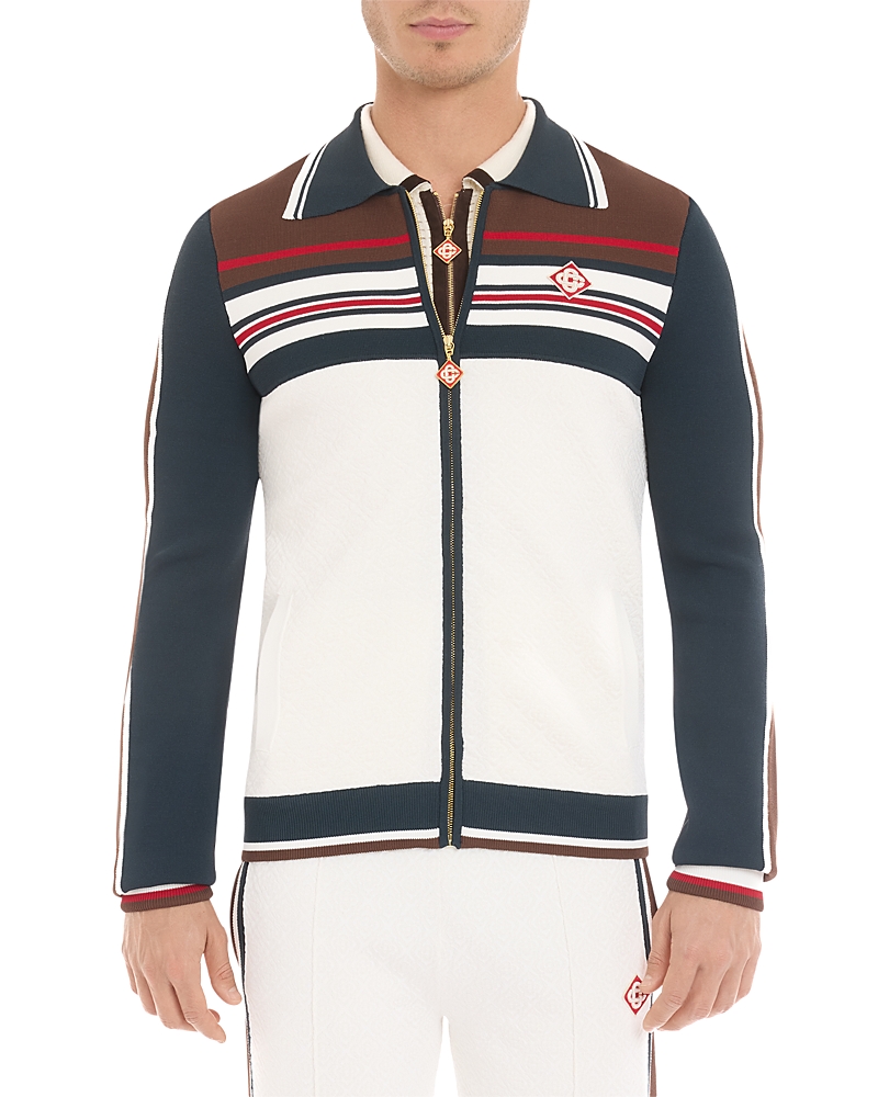 Casablanca Cafe Stripe Zip Up Sweater In Brown/navy/white