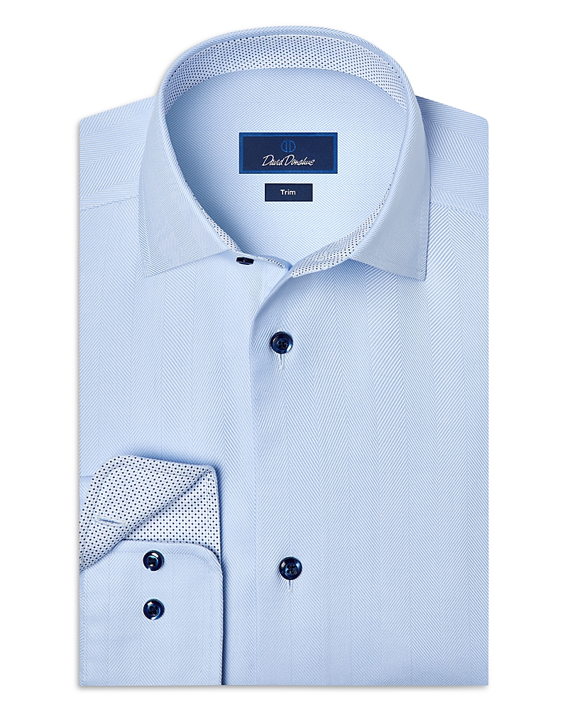 David Donahue Trim Fit Herringbone Cotton Dress Shirt