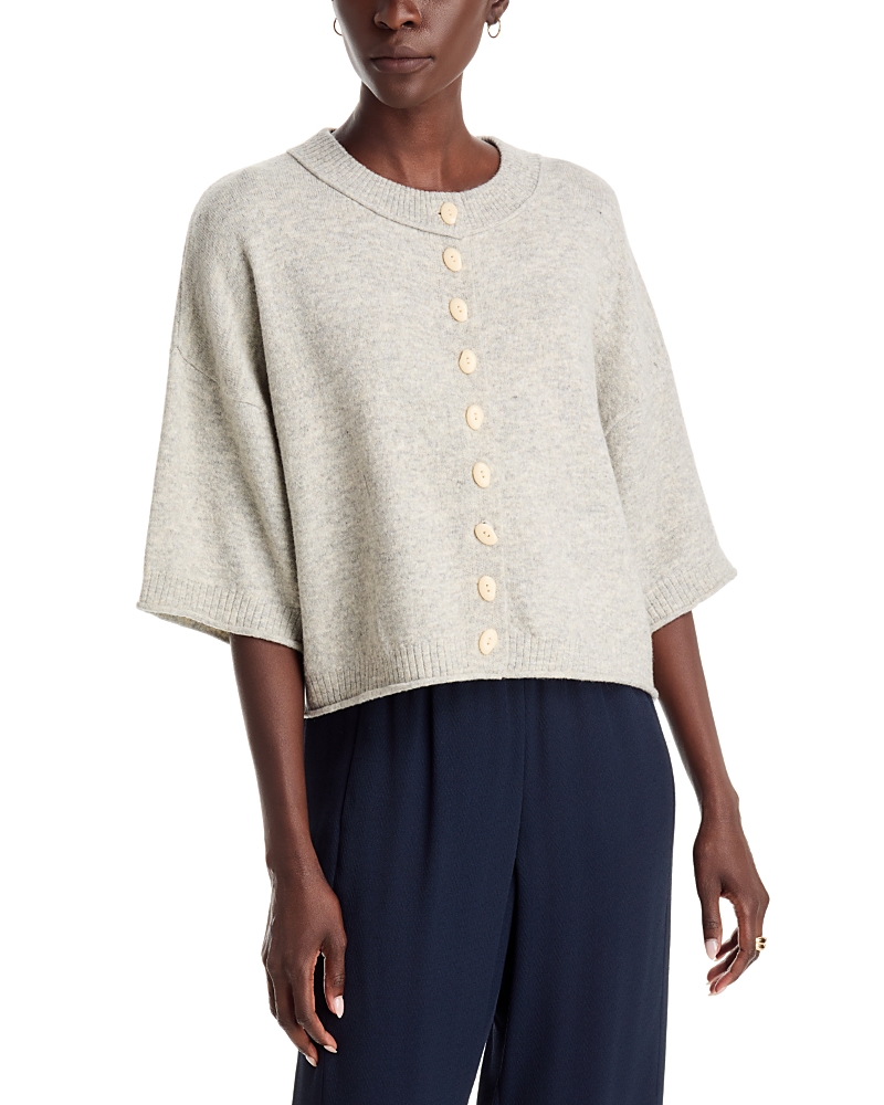 a. ren Romane Button Front Short Sleeve Sweater