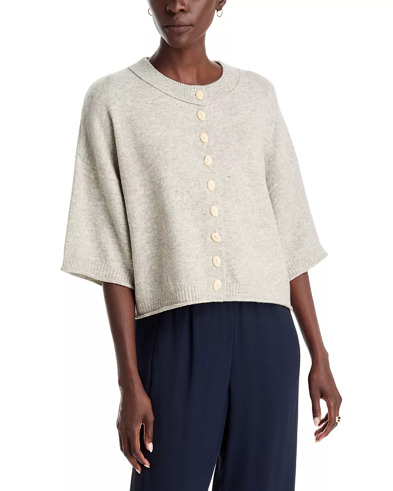 a. ren Romane Button Front Short Sleeve Sweater