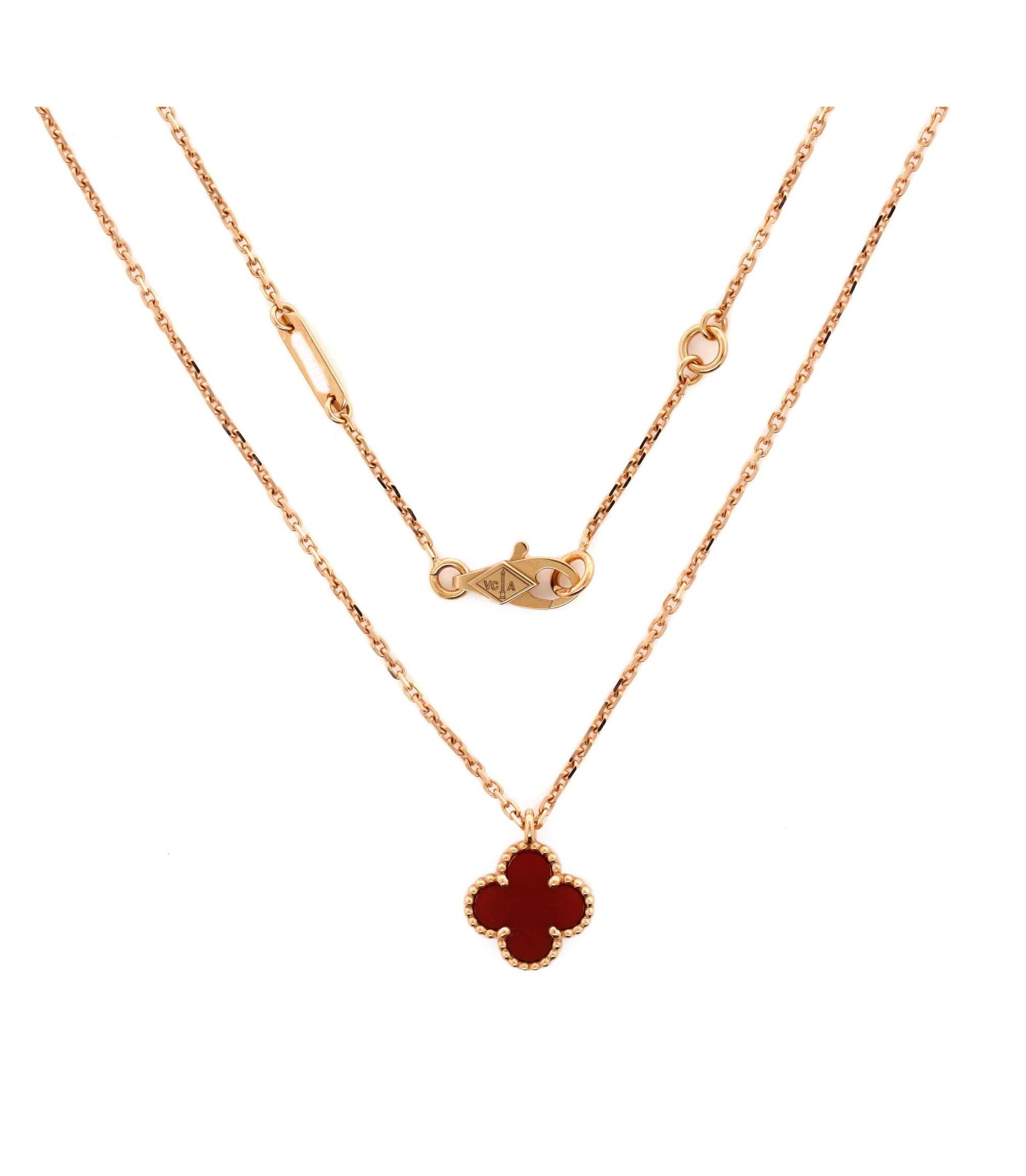Sweet Alhambra Pendant Necklace 18K Rose Gold and Carnelian, 15.75" — Image 3