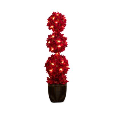 31' Pre Lit Artificial Poinsettia Triple Ball Topiary Tree